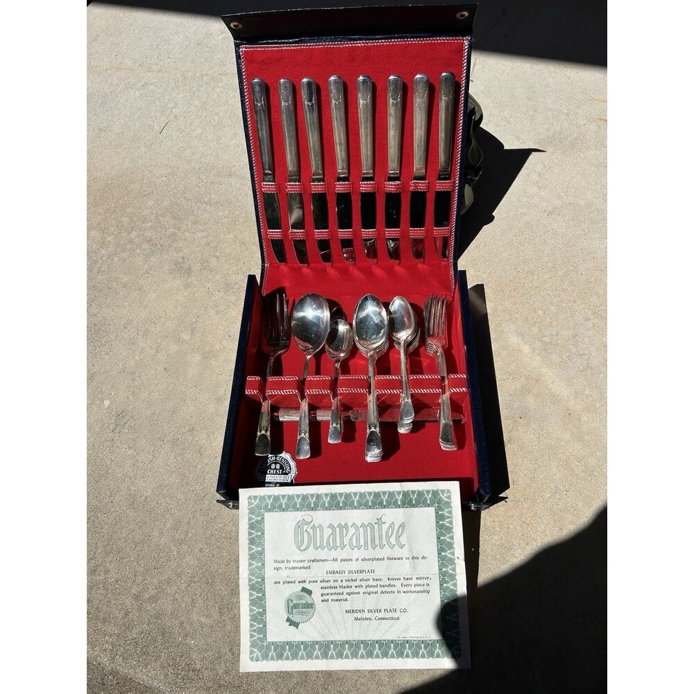 Rare Complete Vintage Meriden Silverplate "Embassy" Set - 50+ Pc w/ COA & Chest